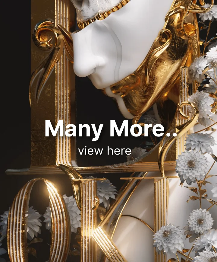 Elegant 3D design with gold accents and white details showcasing more featured artists in our community