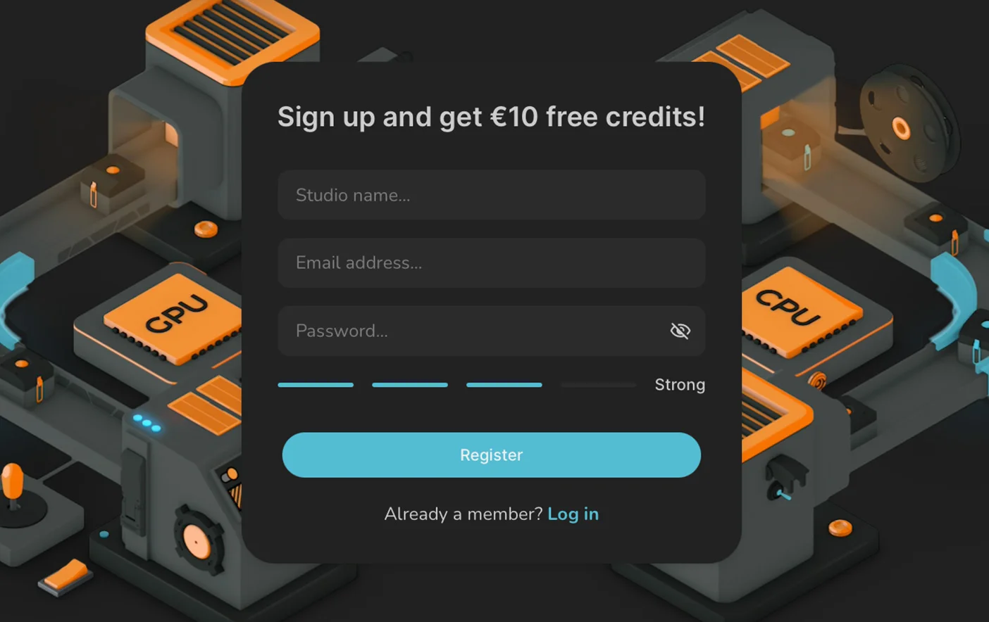 Step 1: Create a studio account - Dark mode interface screenshot